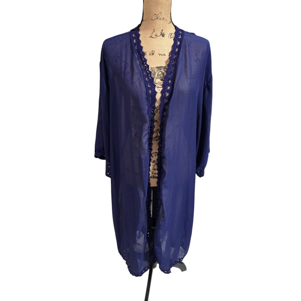 LulaRoe Duster Kimono Blue Crocheted Lace Size XL